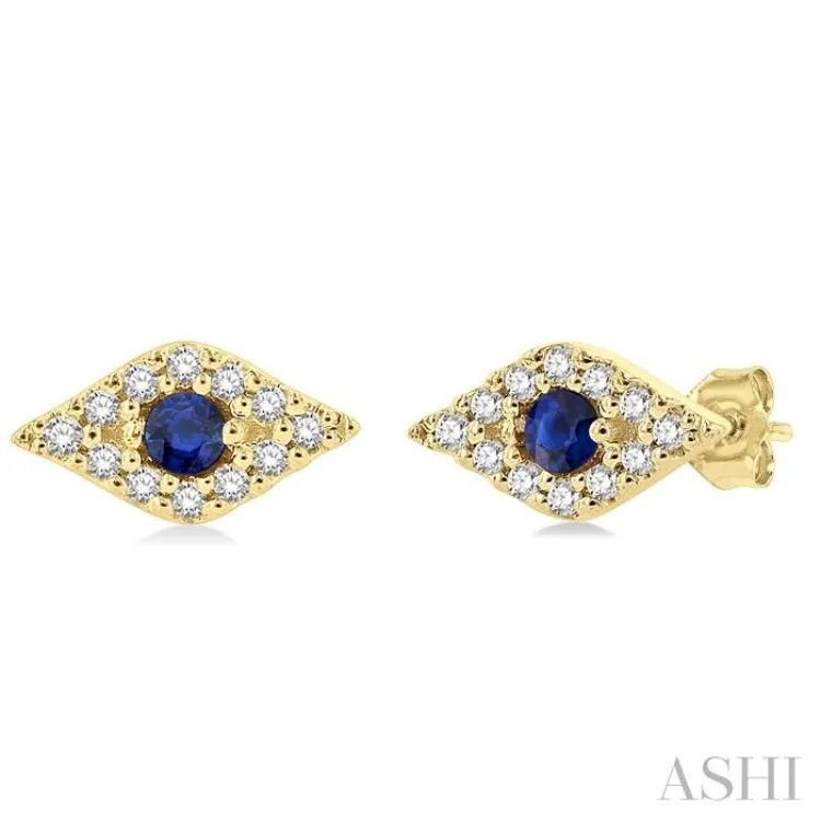 1/10 Ctw Evil Eye Round Cut Diamond & 2.0 MM Round Cut Sapphire Precious Petite Fashion Earring in 14K Yellow Gold