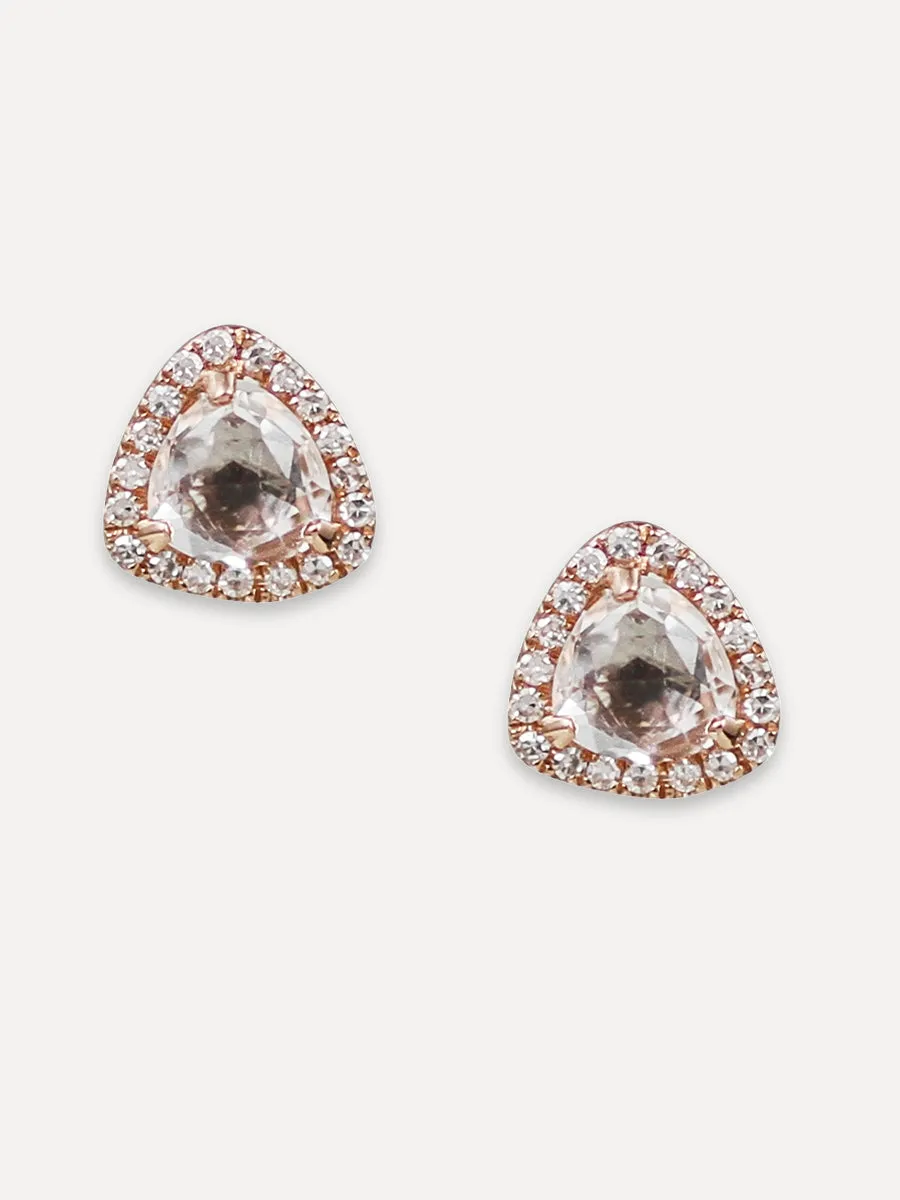 14K Diamond & White Topaz Trillium Studs