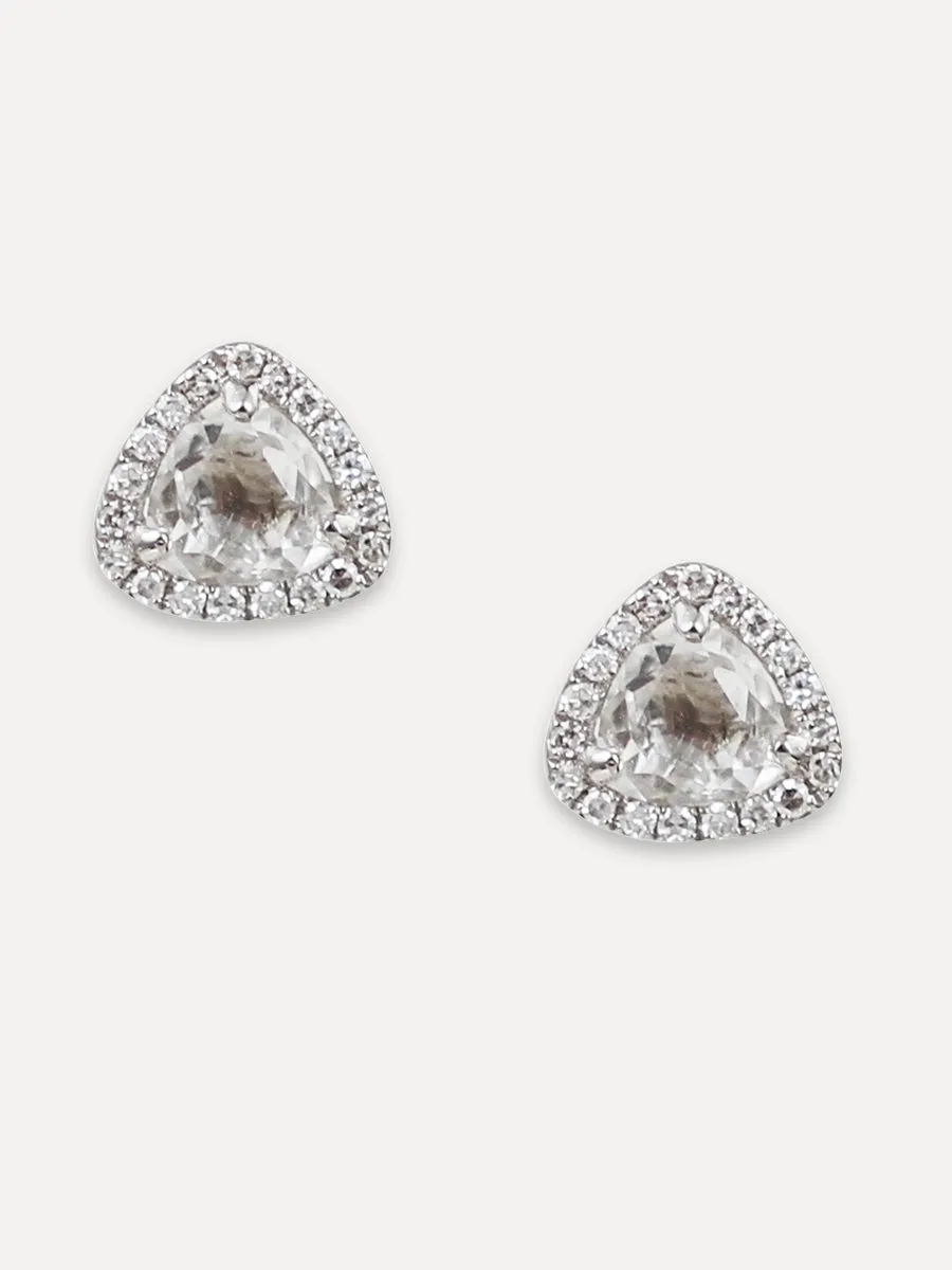 14K Diamond & White Topaz Trillium Studs