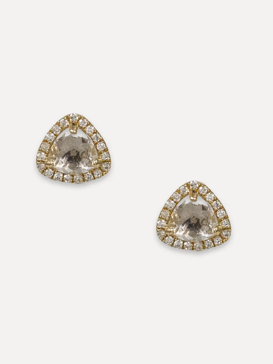 14K Diamond & White Topaz Trillium Studs