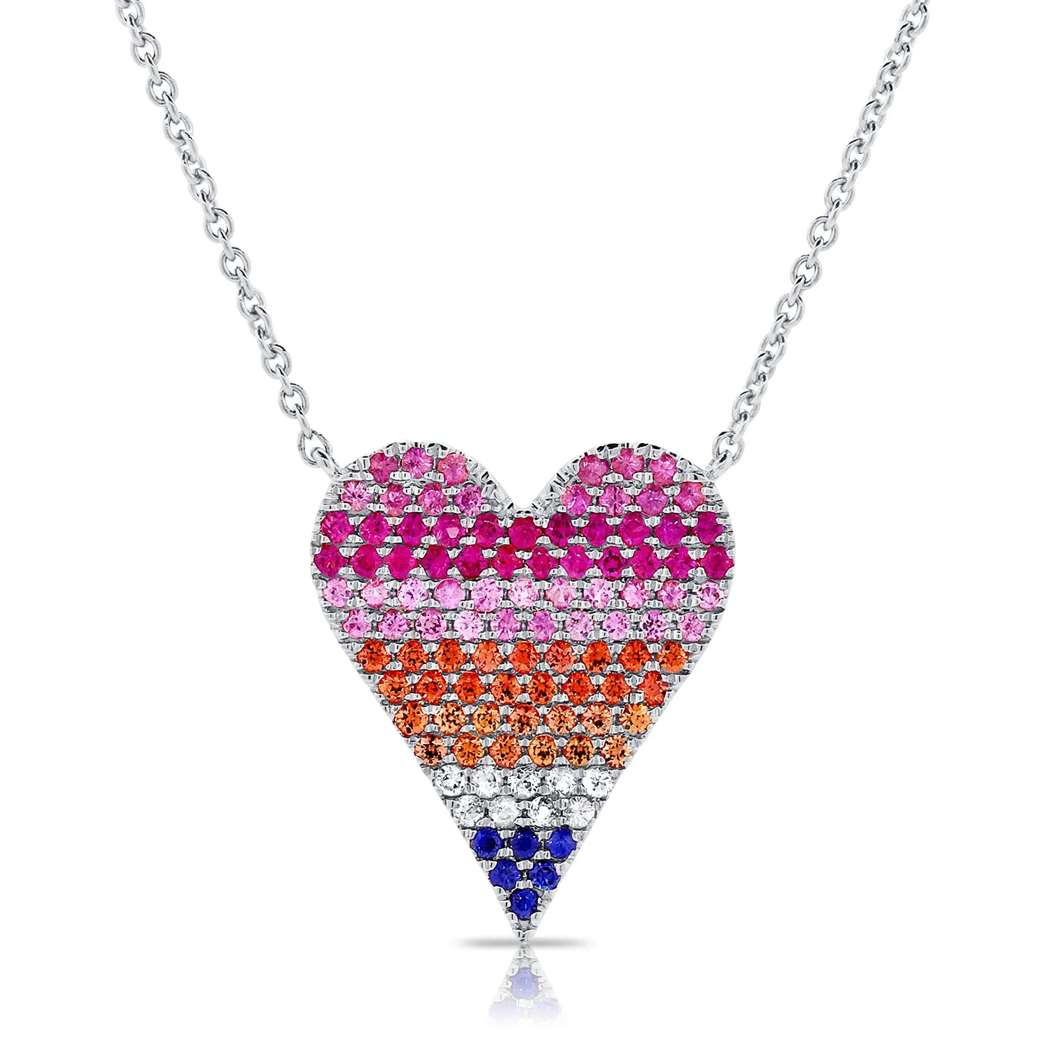 14k Gold & Rainbow Sapphire Heart Necklace - 0.80ct