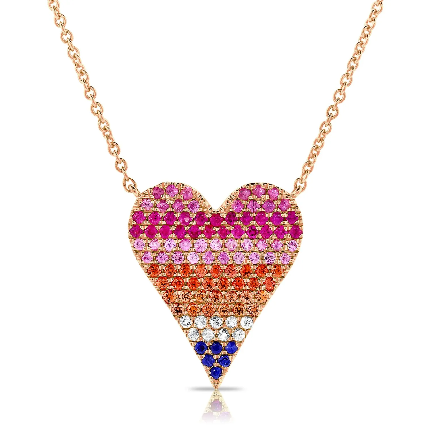 14k Gold & Rainbow Sapphire Heart Necklace - 0.80ct