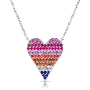 14k Gold & Rainbow Sapphire Heart Necklace - 0.80ct