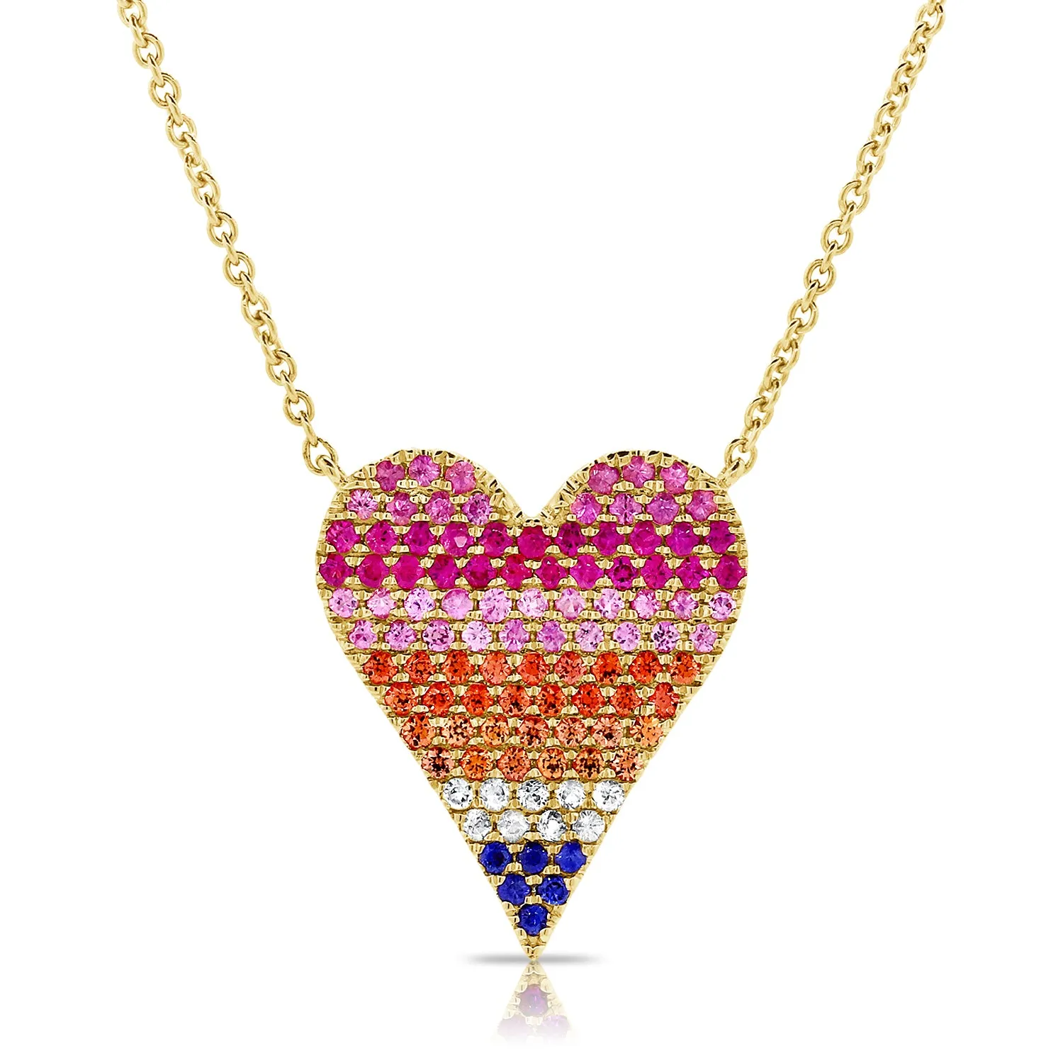 14k Gold & Rainbow Sapphire Heart Necklace - 0.80ct