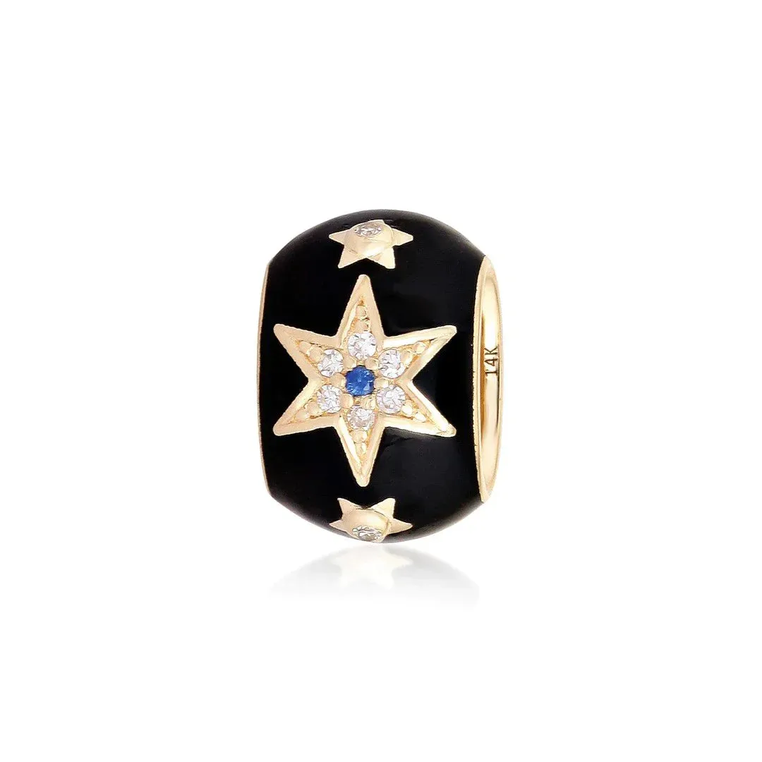 14K GOLD ENAMEL AND DIAMOND THREE STAR WITH SAPPHIRE RONDELLE