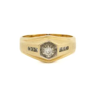 14k Gold x Hex Signet Diamond Ring