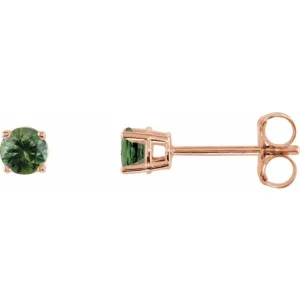 14K Rose 3 mm Natural Green Sapphire Stud Earrings with Friction Post