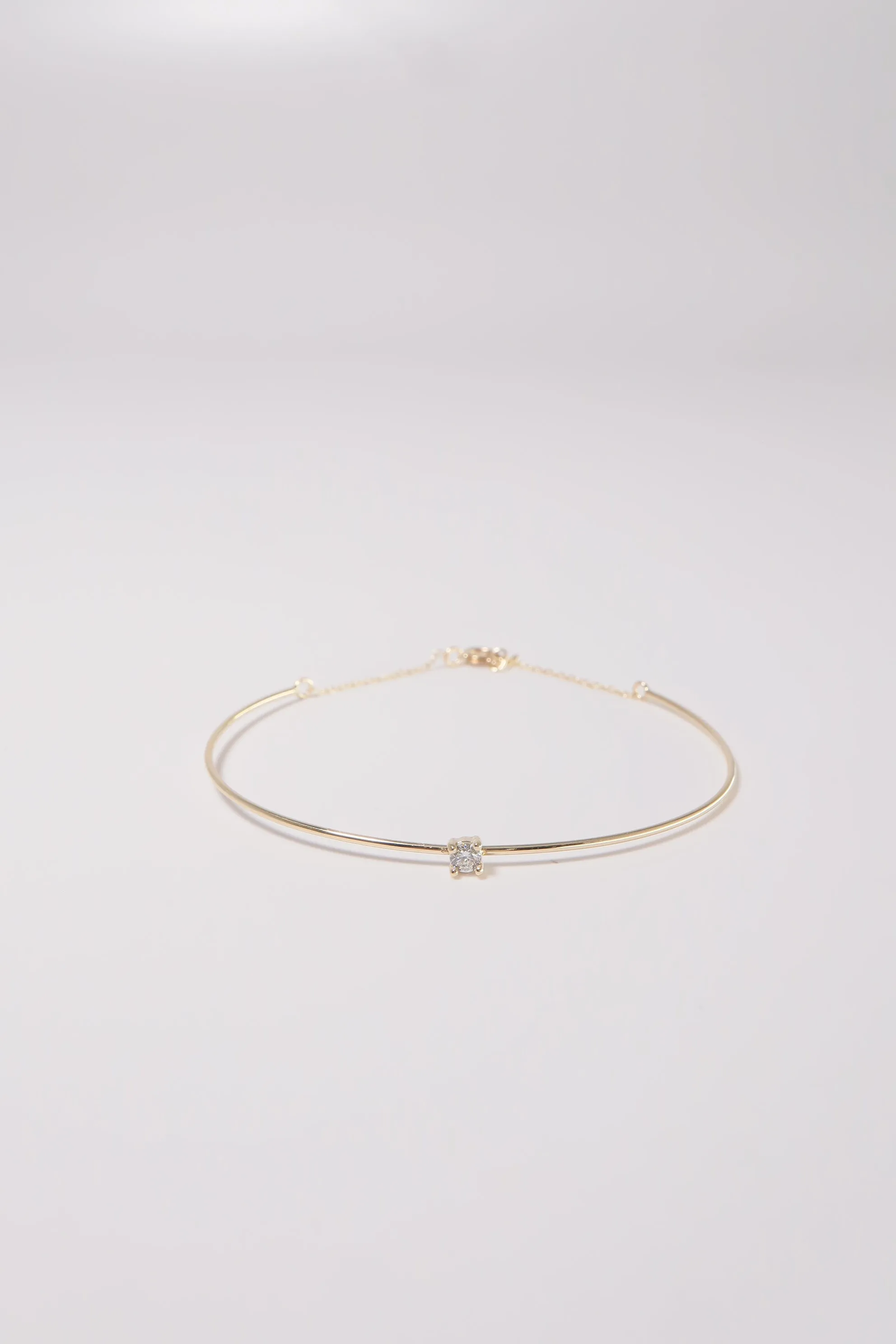 14K Solid Gold CZ Open Bangle Chain Closure Bracelet