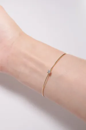 14K Solid Gold CZ Open Bangle Chain Closure Bracelet