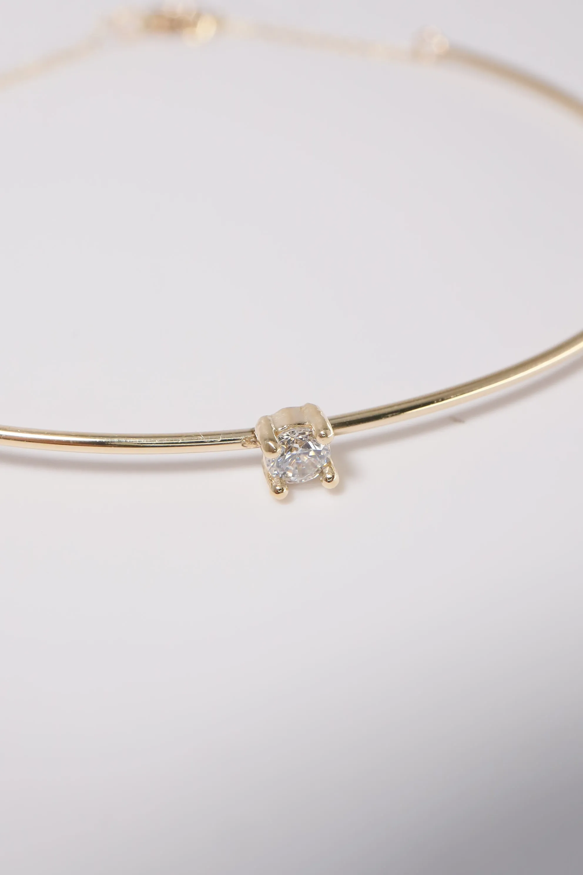 14K Solid Gold CZ Open Bangle Chain Closure Bracelet