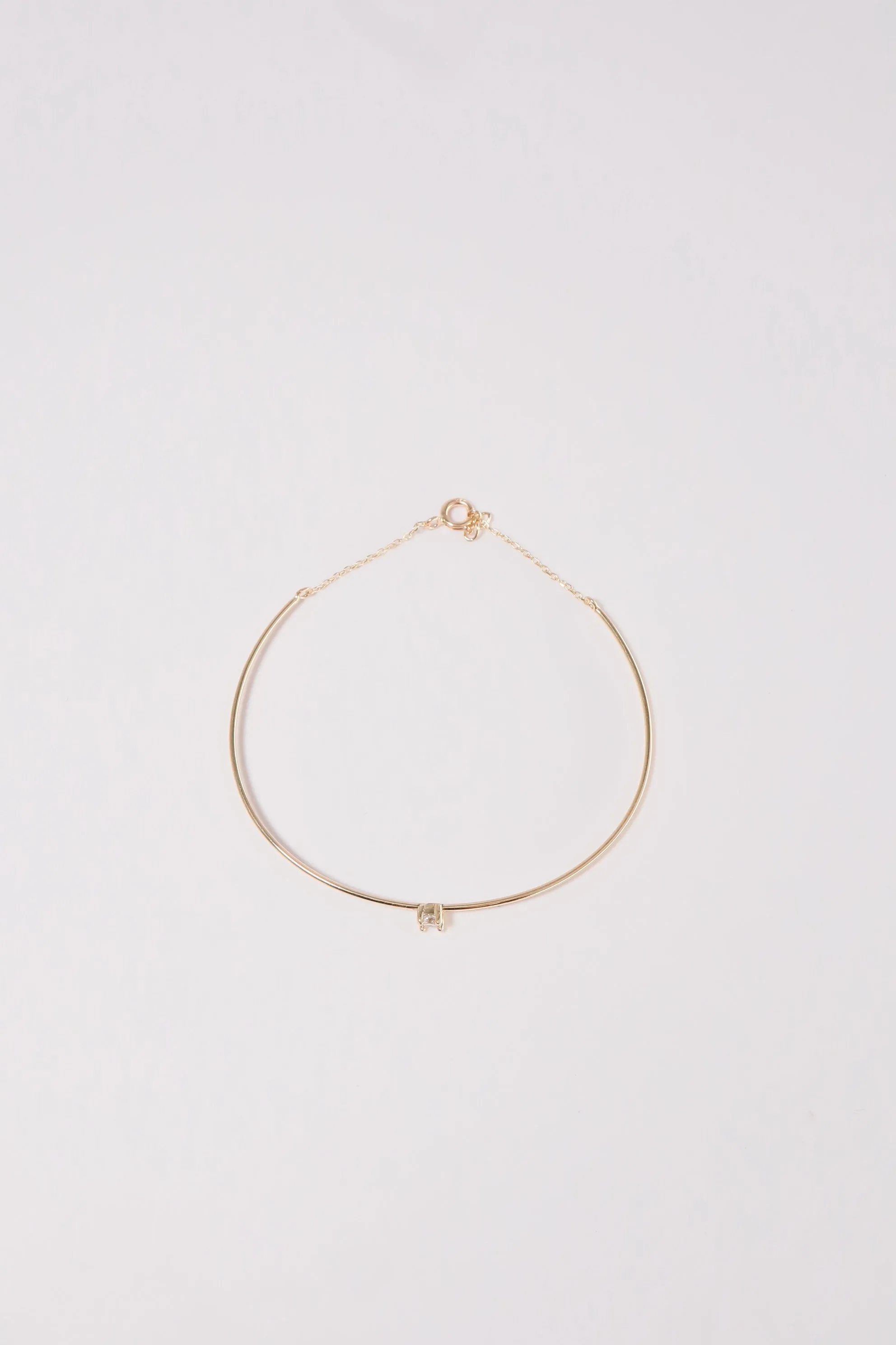 14K Solid Gold CZ Open Bangle Chain Closure Bracelet