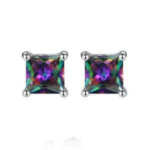 14k White Gold Plated 4 Carat Princess Cut Created Mystic Topaz Stud Earrings