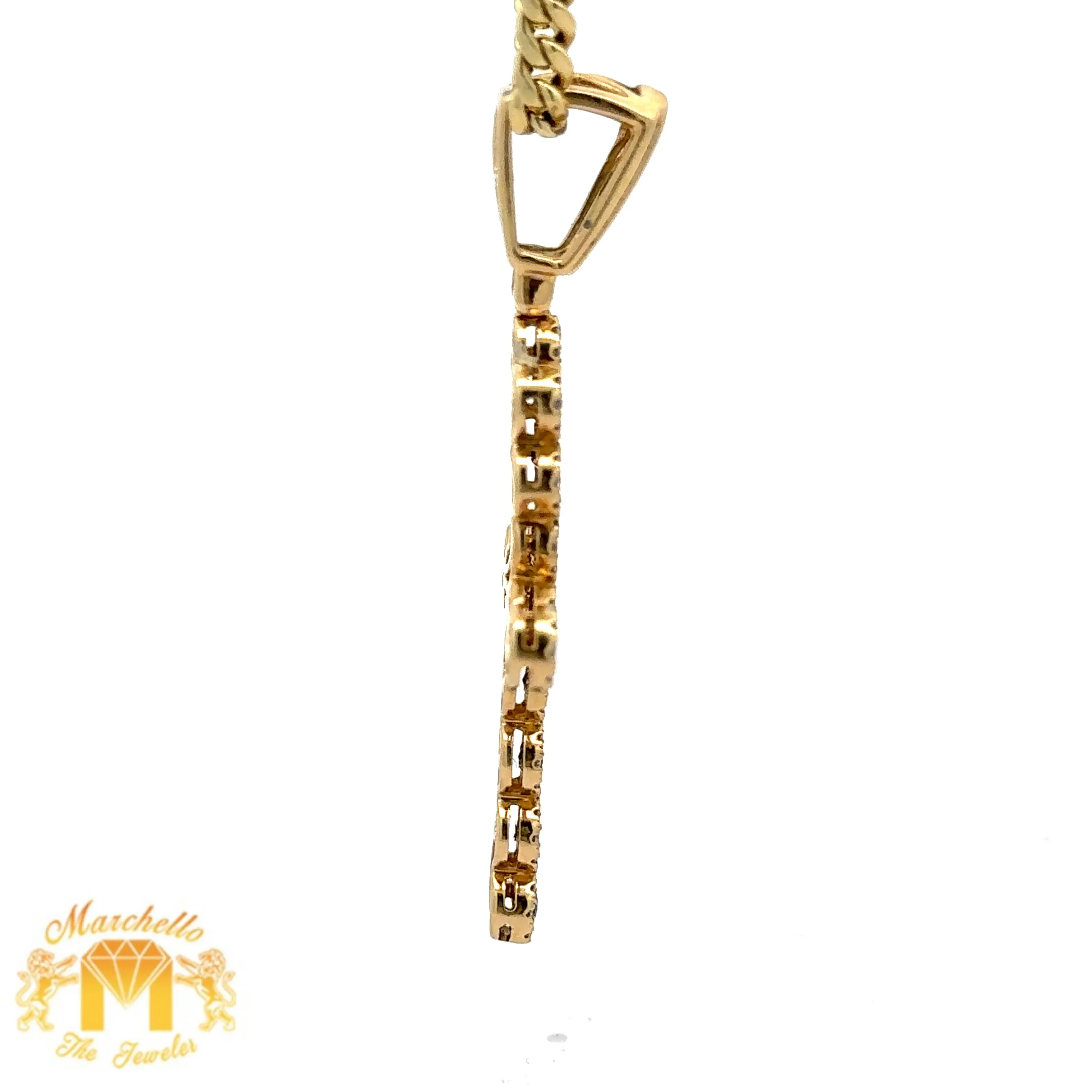 14k Yellow Gold and Diamond Ankh Pendant with Sapphire & Round Diamonds and Yellow Gold Cuban Link Chain