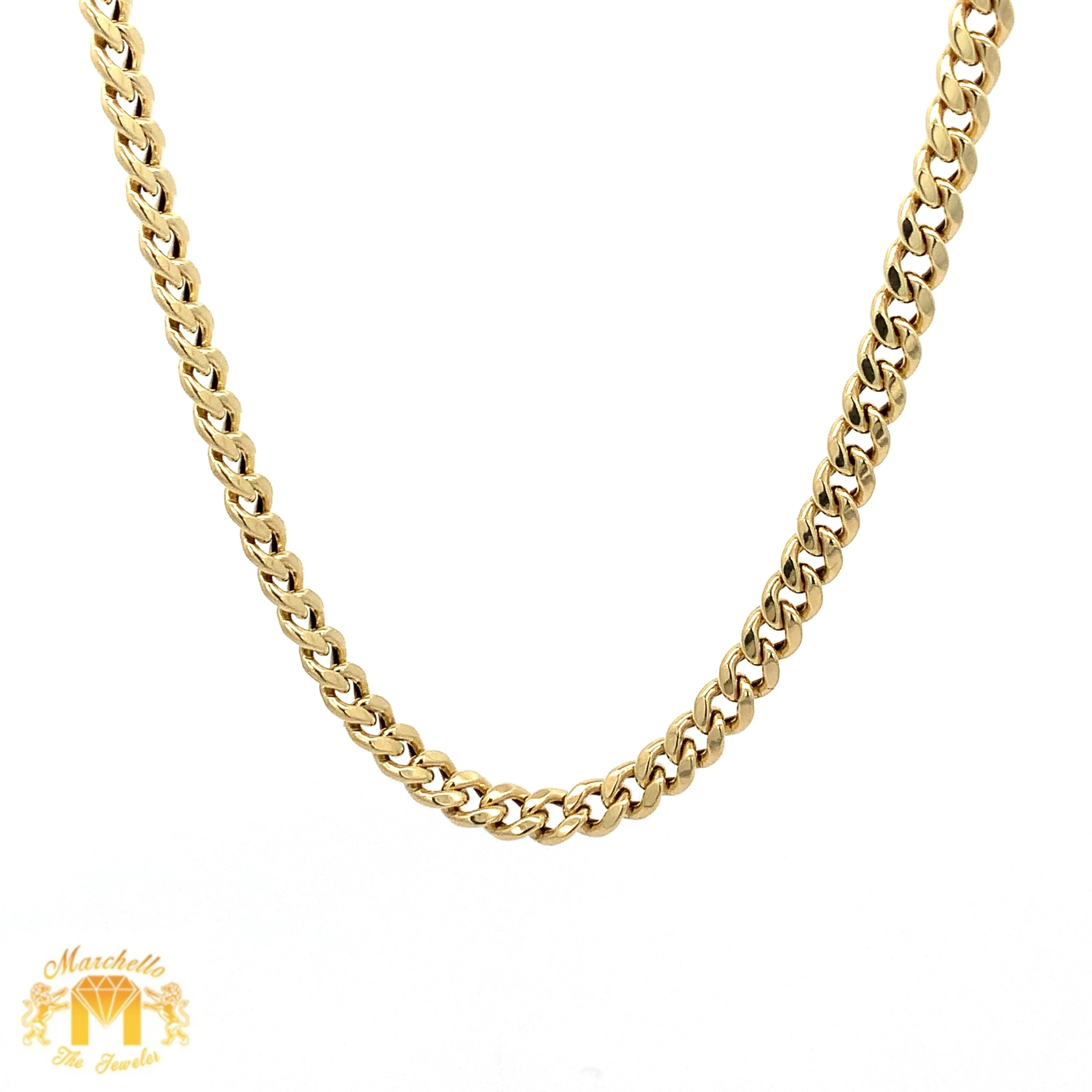 14k Yellow Gold and Diamond Ankh Pendant with Sapphire & Round Diamonds and Yellow Gold Cuban Link Chain