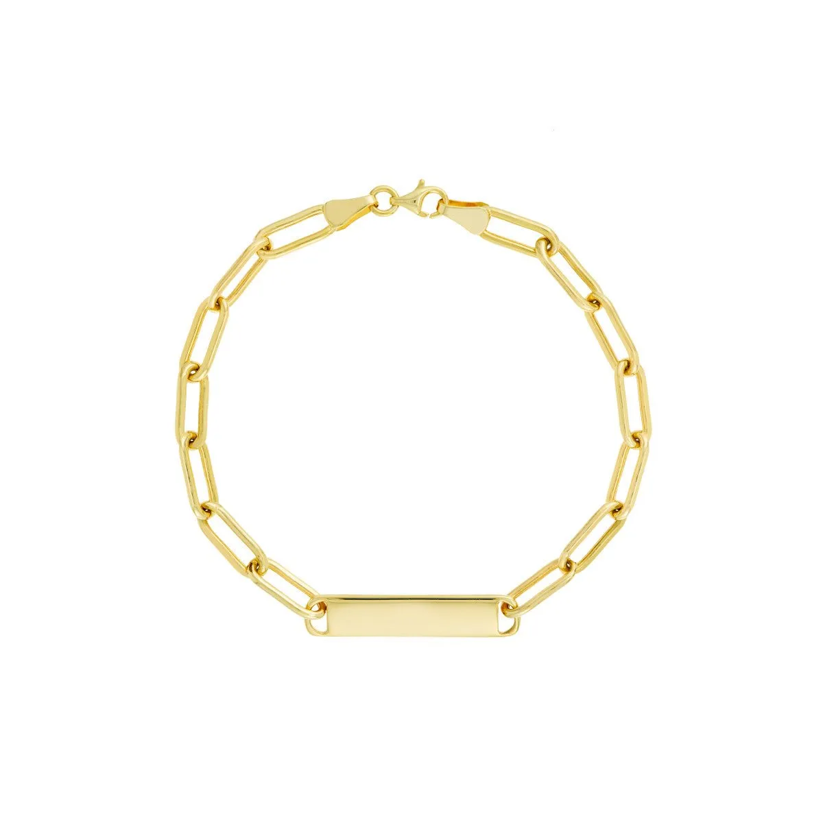 14K Yellow Gold ID Bar Paper Clip Chain Bracelet