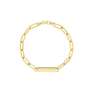 14K Yellow Gold ID Bar Paper Clip Chain Bracelet