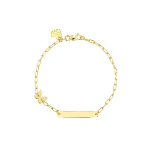 14K Yellow Gold Kid's Paper Clip Chain ID/Butterfly Bracelet