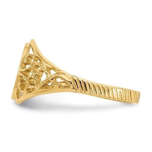 14k Yellow Gold Oval With Lightweight Filigree Band Signet Ring (Ladies Sizes)