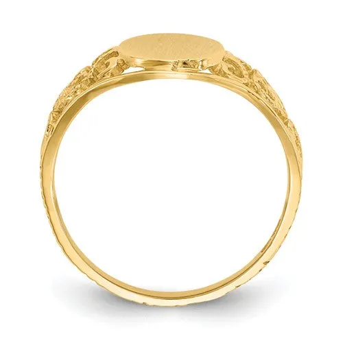 14k Yellow Gold Oval With Lightweight Filigree Band Signet Ring (Ladies Sizes)