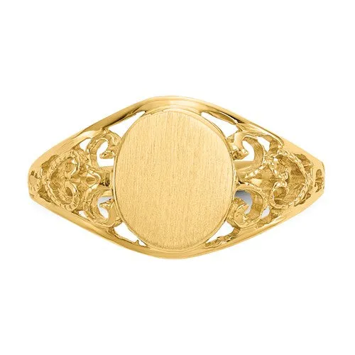 14k Yellow Gold Oval With Lightweight Filigree Band Signet Ring (Ladies Sizes)