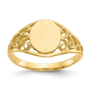 14k Yellow Gold Oval With Lightweight Filigree Band Signet Ring (Ladies Sizes)