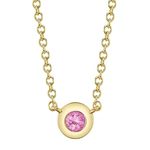 14K YELLOW GOLD PINK SAPPHIRE BEZEL NECKLACE