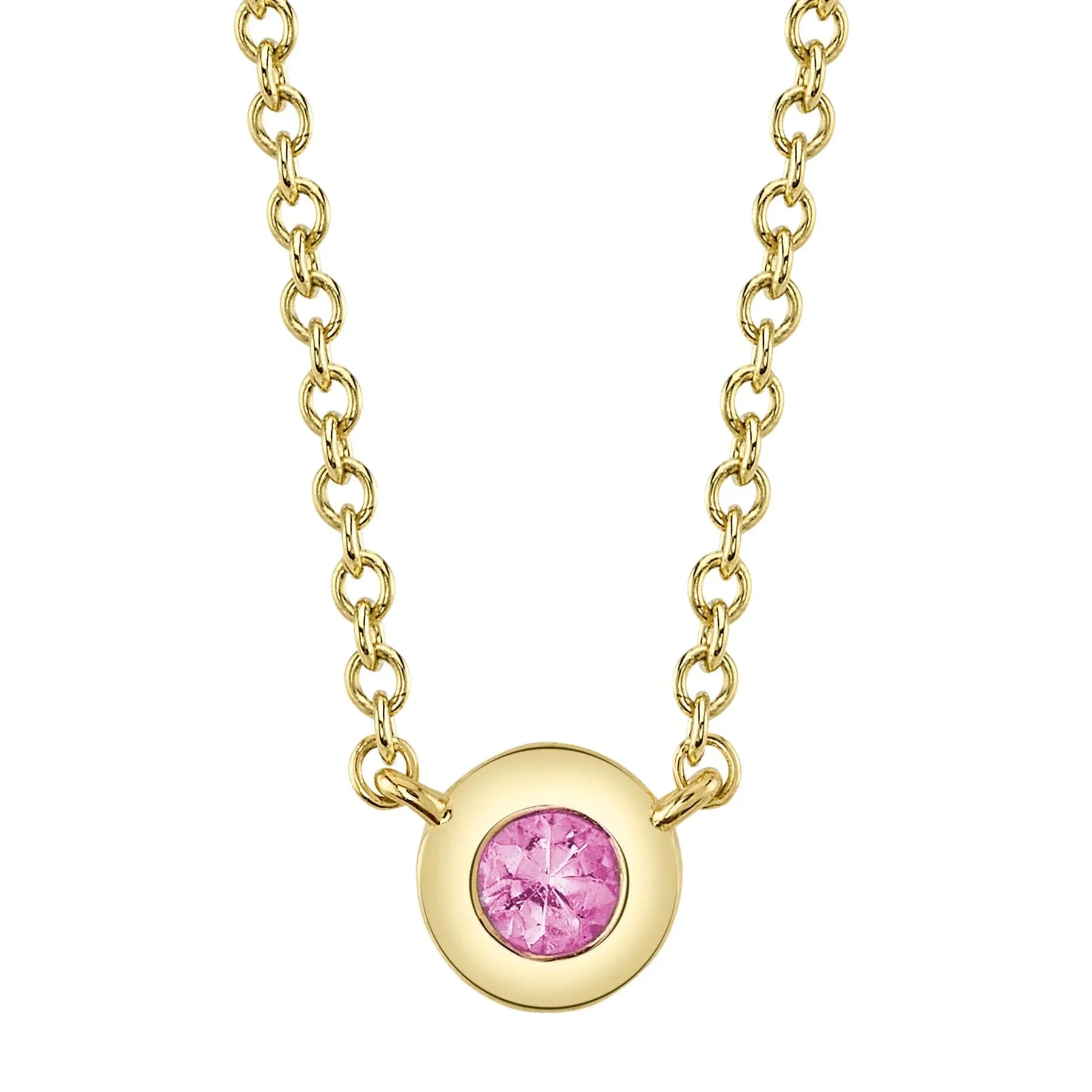 14K YELLOW GOLD PINK SAPPHIRE BEZEL NECKLACE