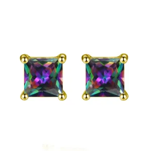 14k Yellow Gold Plated 1 Carat Square Created Mystic Topaz Stud Earrings