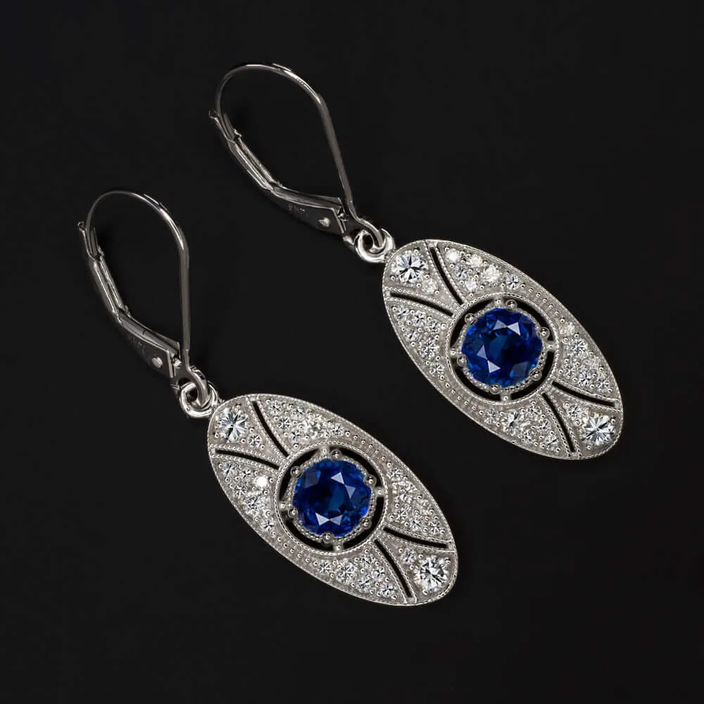 1.65ct SAPPHIRE DIAMOND VINTAGE STYLE EARRINGS EDWARDIAN INSPIRED DROP DANGLE