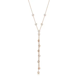 18ct Rose Gold Diamond Fine Chain Daisy Tassel Necklet