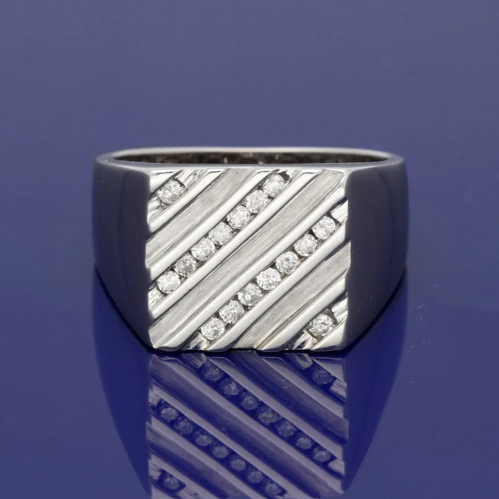 18ct White Gold Diamond Square Signet Ring