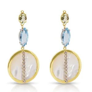 18K Gold Mother Pearl, Lemon Citrine and Blue Topaz Earring Pendants