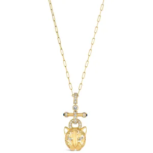 18k Onsa Yellow Gold Necklace With 1.35 Cts Vs-Gh Diamonds  And Sapphire