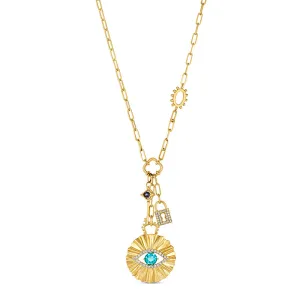 18k Penka Yellow Gold Necklace With 0.35 Cts Vs-Gh Diamonds  And Sapphire