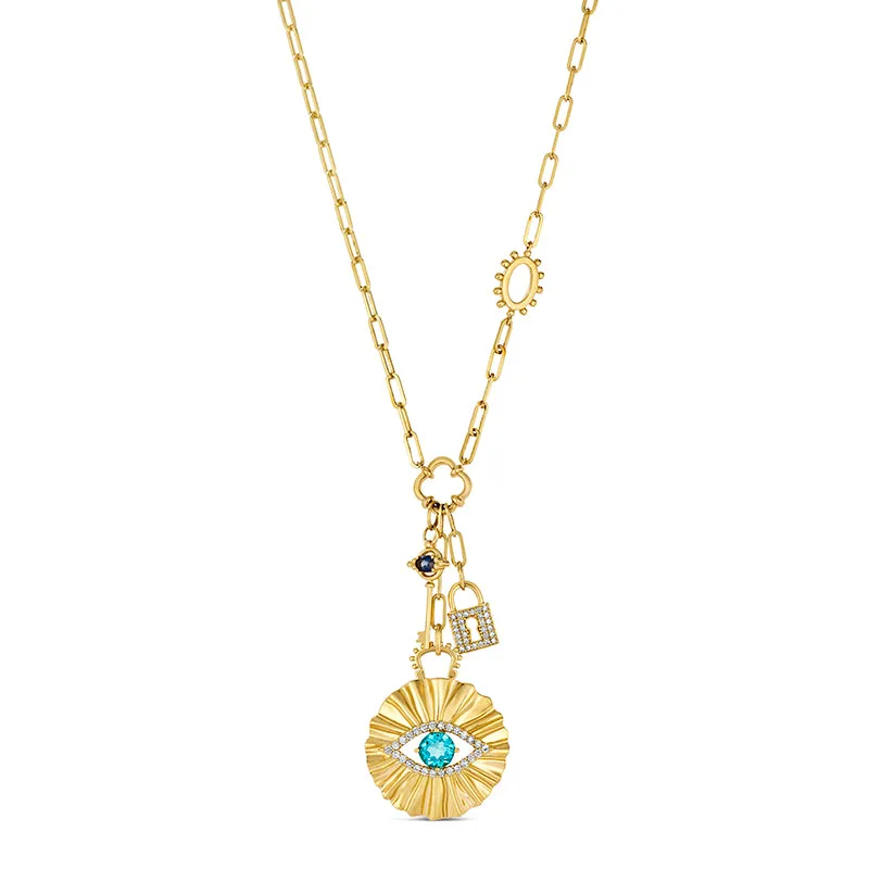 18k Penka Yellow Gold Necklace With 0.35 Cts Vs-Gh Diamonds  And Sapphire