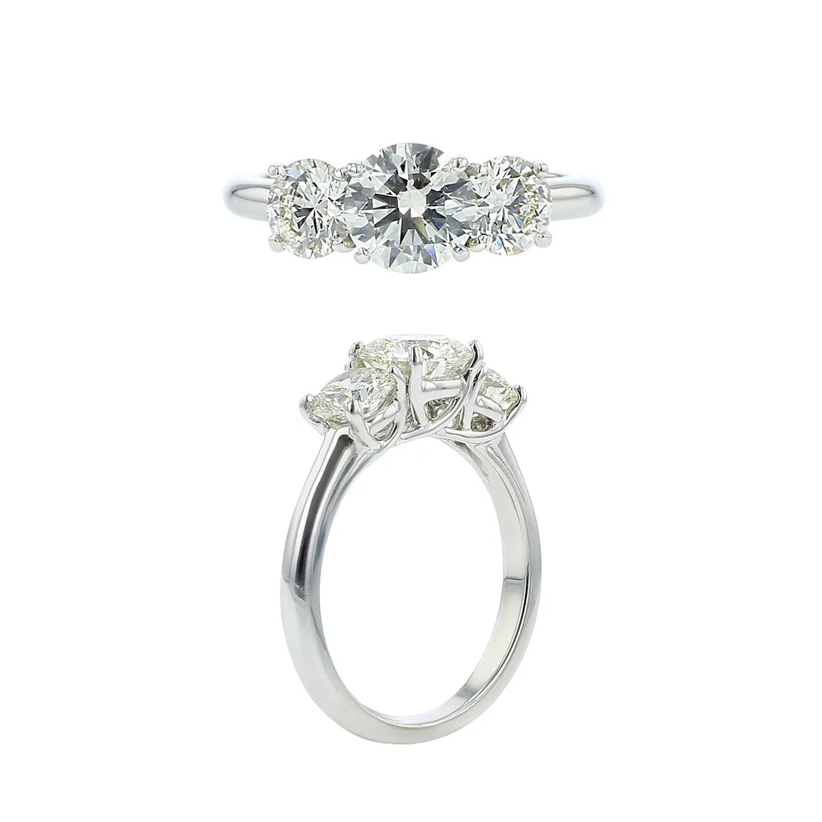 18K White Gold 3-Stone Fire and Ice Diamond Trellis Engagement Ring