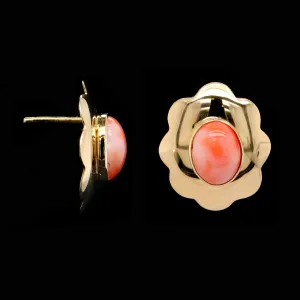 18K Yellow Gold Estate Coral Earrings