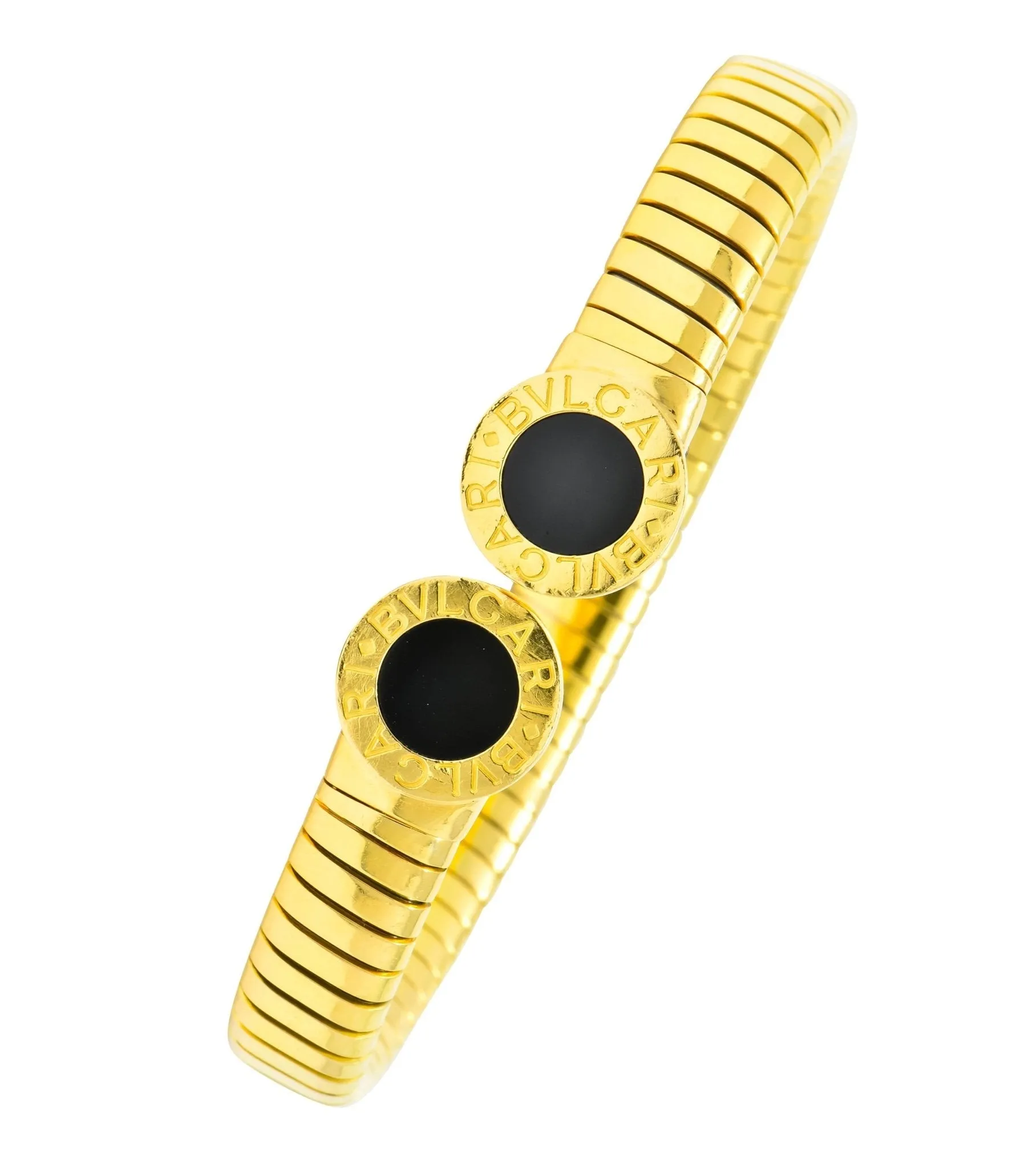 1980 Bulgari Tubogas 18 Karat Gold Black Onyx Bracelet