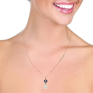 4.53 Carat 14K Solid Rose Gold Necklace Natural Pearl, Sapphire Diamond