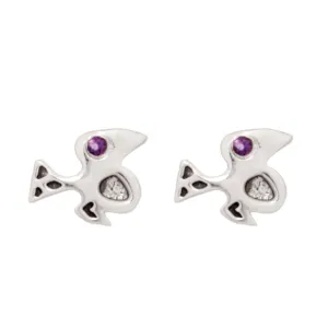 65% DISCOUNT Exotic Sterling Silver Bird of Paradise Studs with Amethyst  or  Blue  Sapphire