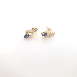 9ct Yellow Gold, Diamond and Sapphire Contemporary Stud Earrings