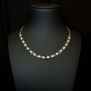 9K YG Princess Diamond with Sapphire Necklace-1pc