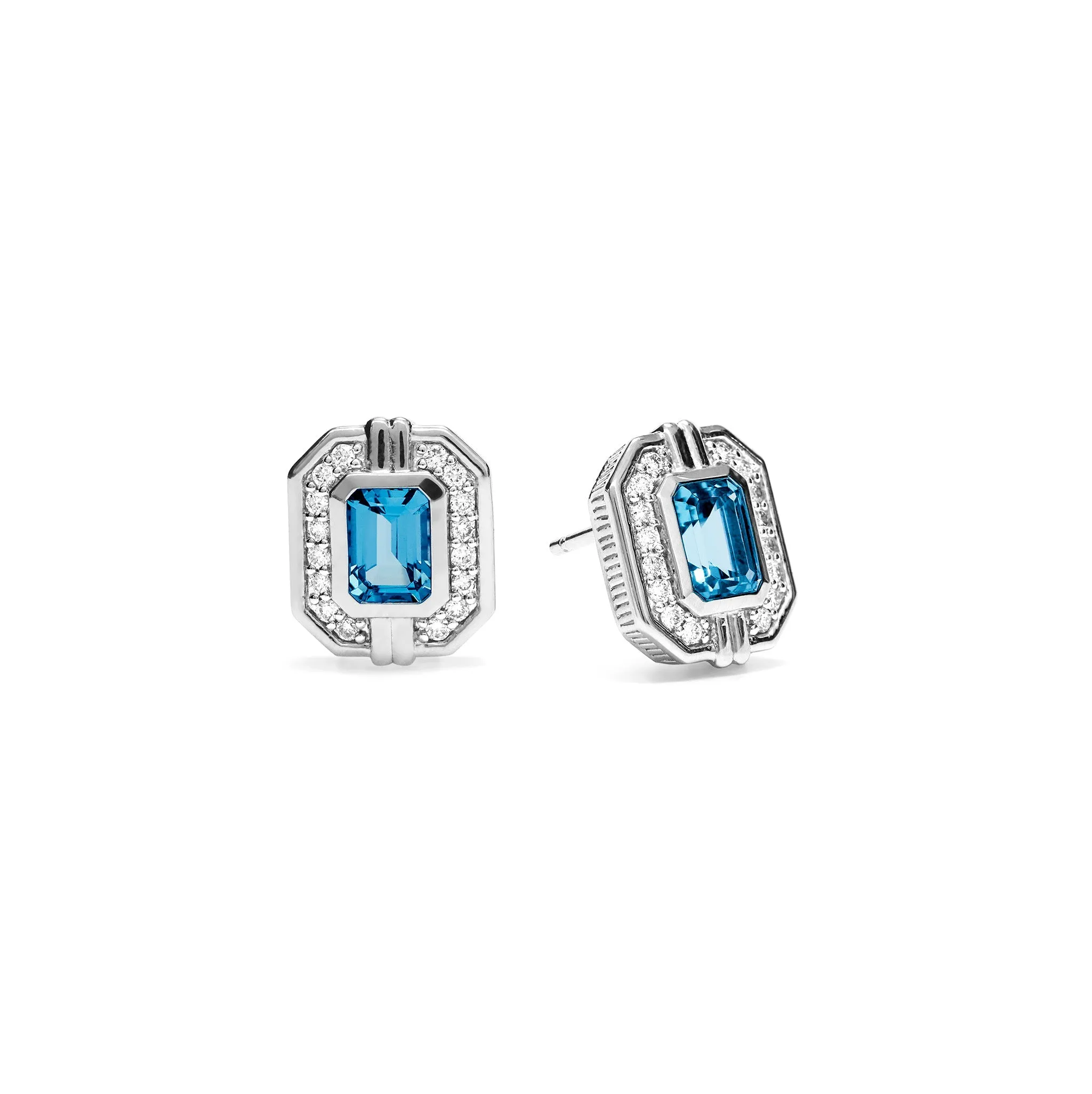 Adrienne Stud Earrings with Swiss Blue Topaz and Diamonds