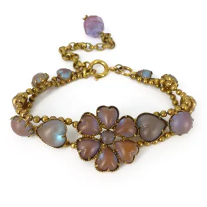 Antique Edwardian Saphiret Glass Floral Heart Bracelet