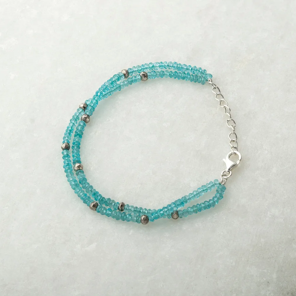 Apatite and Pyrite Double Bracelet, Sterling Silver