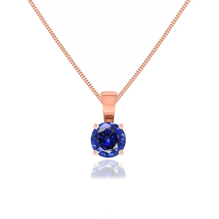 AURORA - Round Blue Sapphire 18k Rose Gold Solitaire Pendant