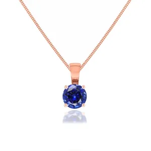 AURORA - Round Blue Sapphire 18k Rose Gold Solitaire Pendant