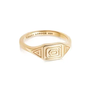 Aztec Stamped Signet Ring 18ct Gold Plate