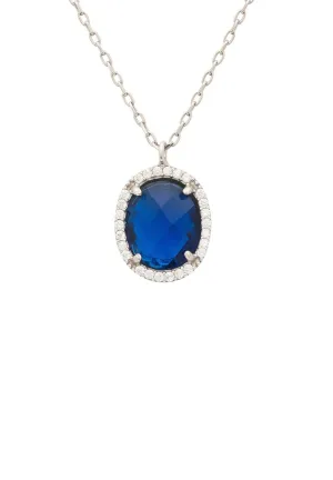 Beatrice Oval Gemstone Pendant Necklace Silver Sapphire Hydro