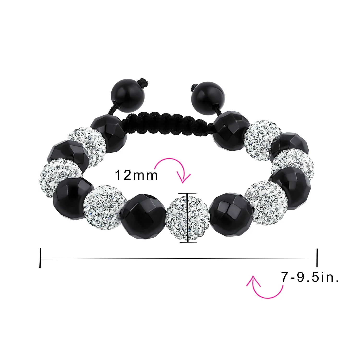 Black Gold Tone Pave Crystal Strand Bracelet for Men with Ball Black Cord